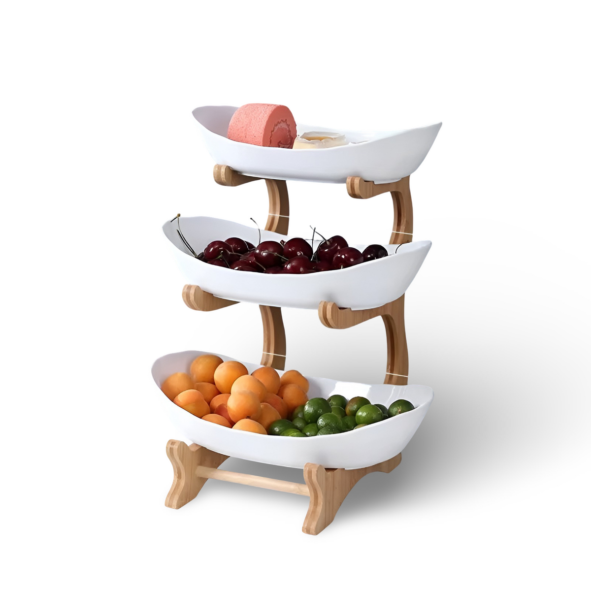 Houten Fruitmand met Meerdere Niveaus - Moderne Fruitschaal