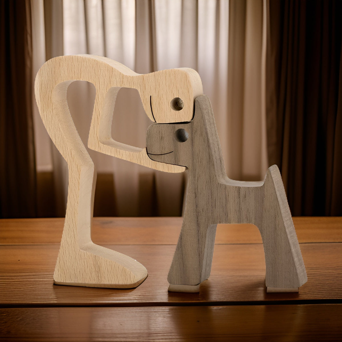 Paws of Love - Hond en Mens Houten Sculptuur Handgemaakt - Symbool van een Eeuwige Band