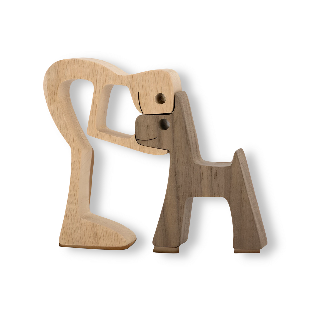 Paws of Love - Hond en Mens Houten Sculptuur Handgemaakt - Symbool van een Eeuwige Band