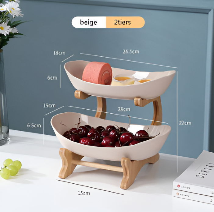 Houten Fruitmand met Meerdere Niveaus - Moderne Fruitschaal