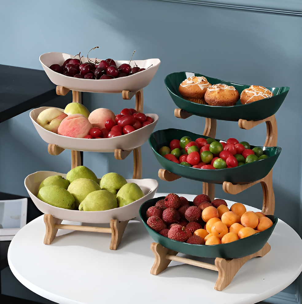 Houten Fruitmand met Meerdere Niveaus - Moderne Fruitschaal