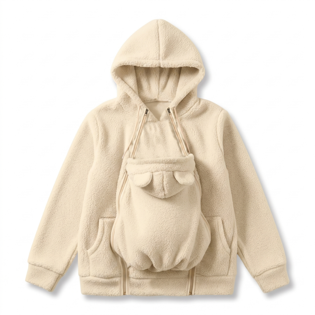 Gezellige sherpa-fleecehoodie met afneembaar ritsinzetstuk als babydrager