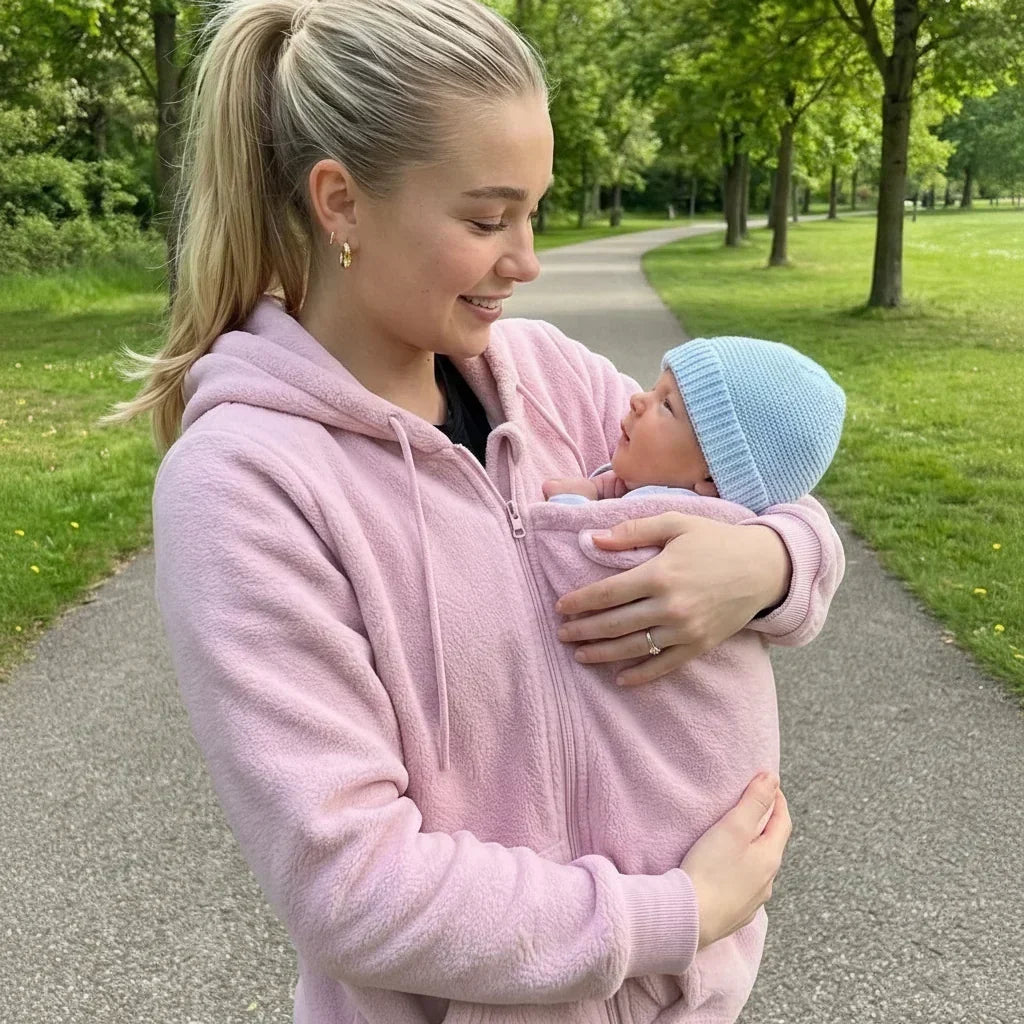 Gezellige sherpa-fleecehoodie met afneembaar ritsinzetstuk als babydrager