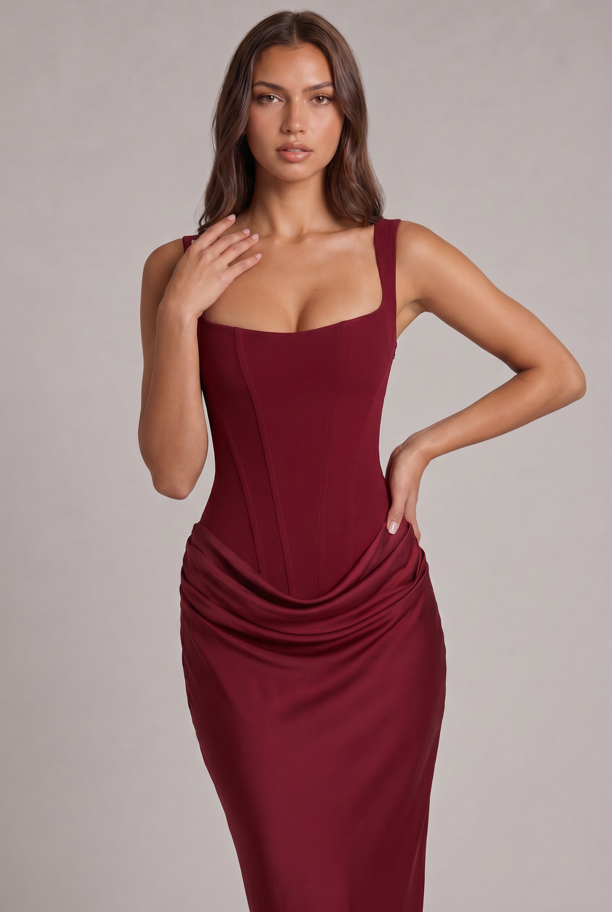 Maxi-jurk met gestructureerd corsetlijfje en vierkante hals
