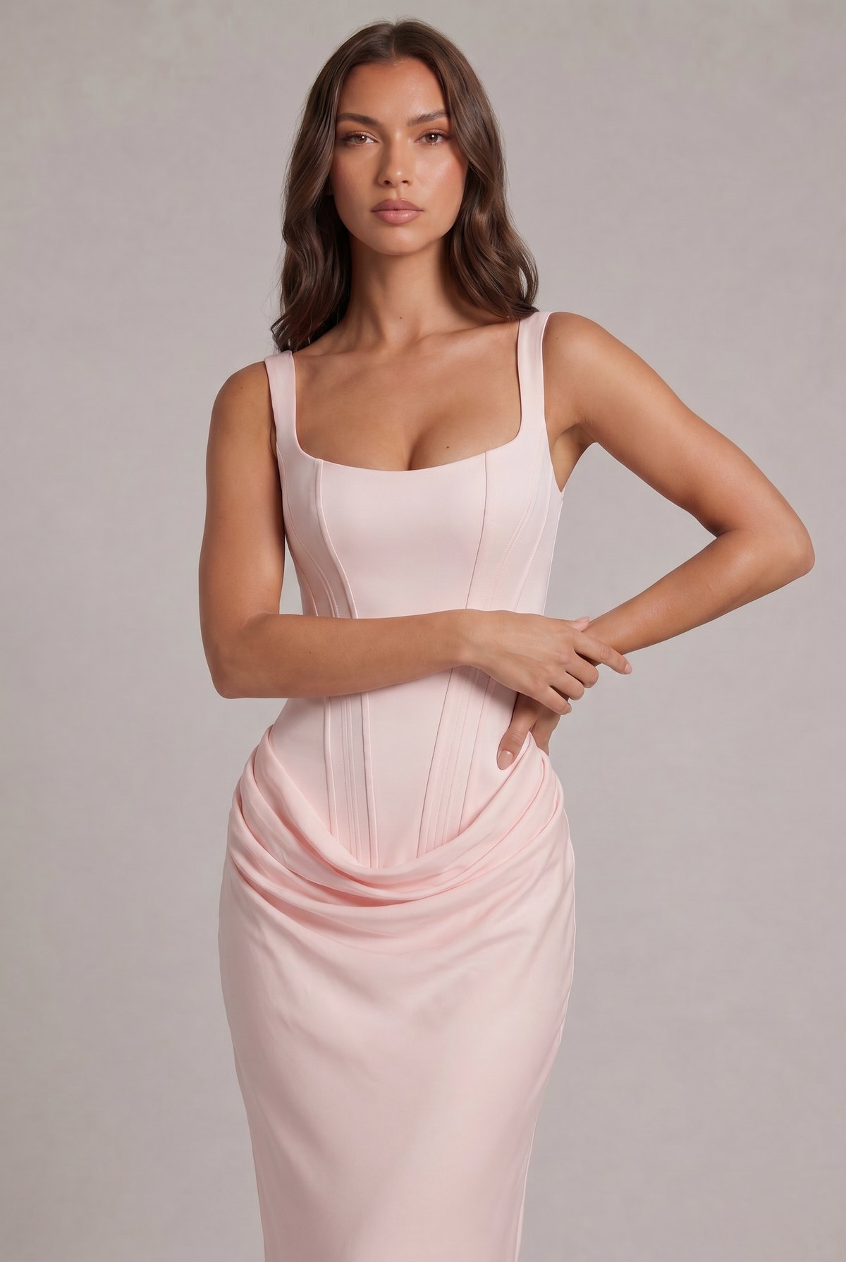 Maxi-jurk met gestructureerd corsetlijfje en vierkante hals