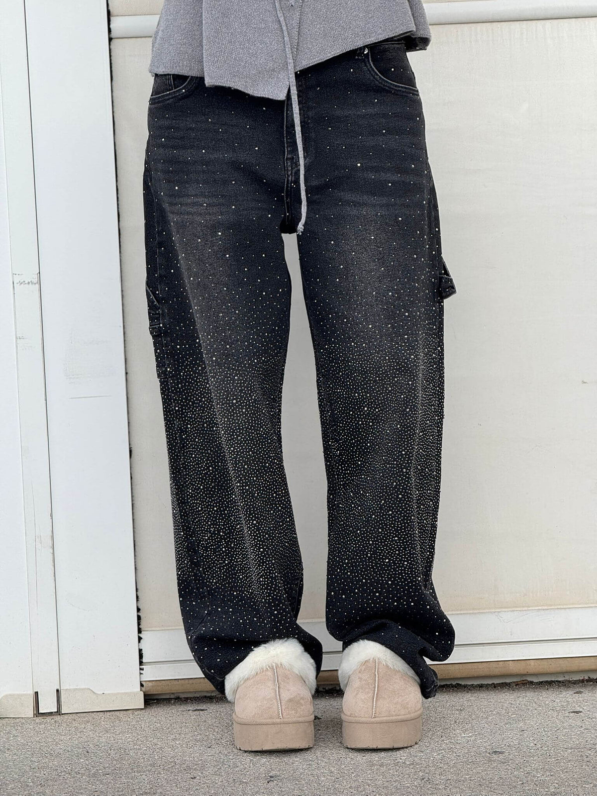 Rhinestone Wide Leg Jeans voor Dames
