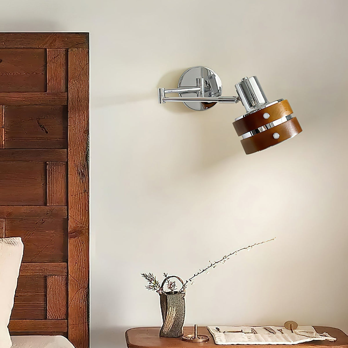 Flare Wandlamp Chroom Hout Mid-Century