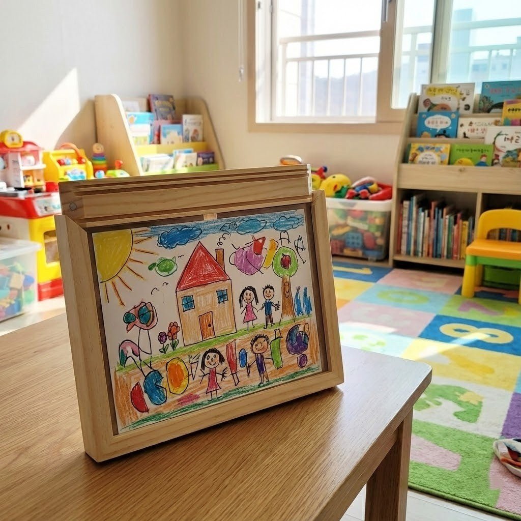 Kinderdisplaylijst met opbergruimte voor kunstwerkjes en knutselprojecten