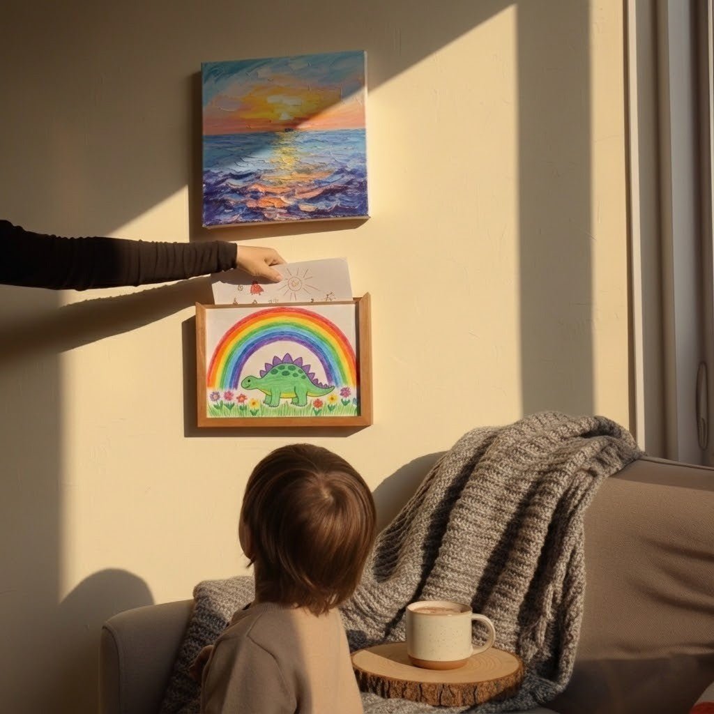 Kinderdisplaylijst met opbergruimte voor kunstwerkjes en knutselprojecten