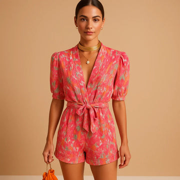 Speelse Zomerjumpsuit met Pofmouwen