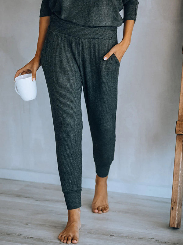 comfortabele 2-delige vrije tijd set loungeset pyjama ontspannen kleding thuis broek shirt lange mouwen off shoulder zomer lente elegant comfortabel
