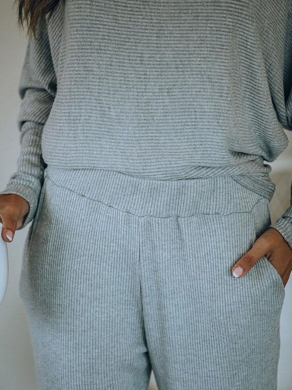 comfortabele 2-delige vrije tijd set loungeset pyjama ontspannen kleding thuis broek shirt lange mouwen off shoulder zomer lente elegant comfortabel