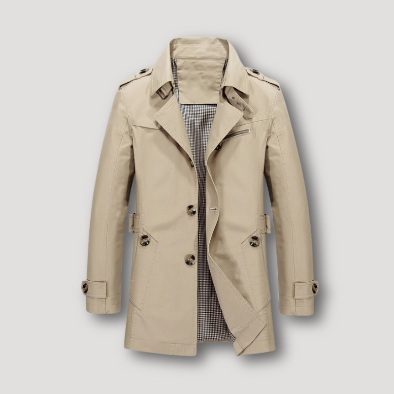 Lange trenchcoat met geruite voering voor heren