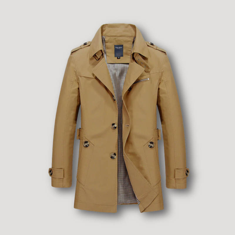 Lange trenchcoat met geruite voering voor heren
