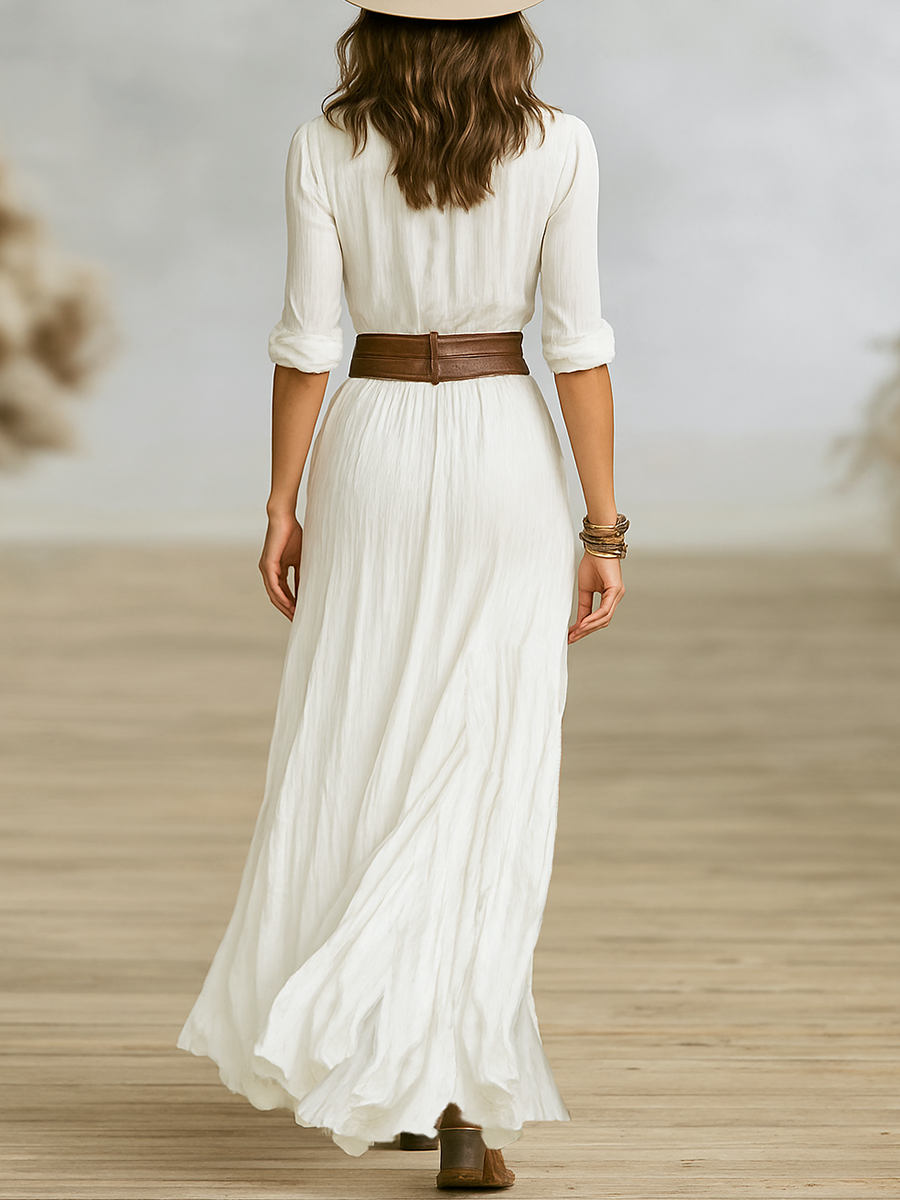 Maxi-jurk met riem en knoopsluiting voor dames