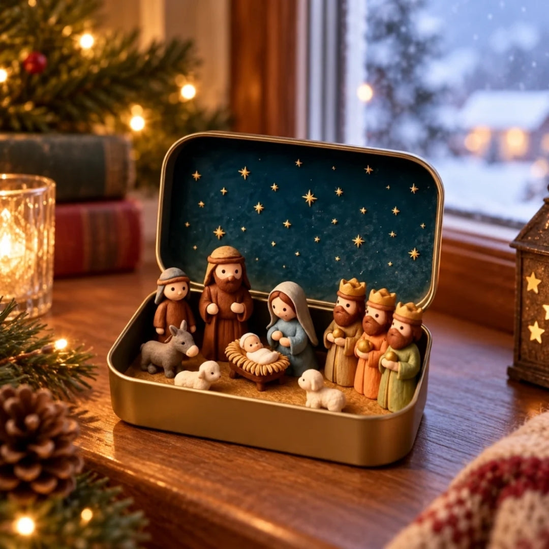 Kerststal in een stijlvolle opbergdoos