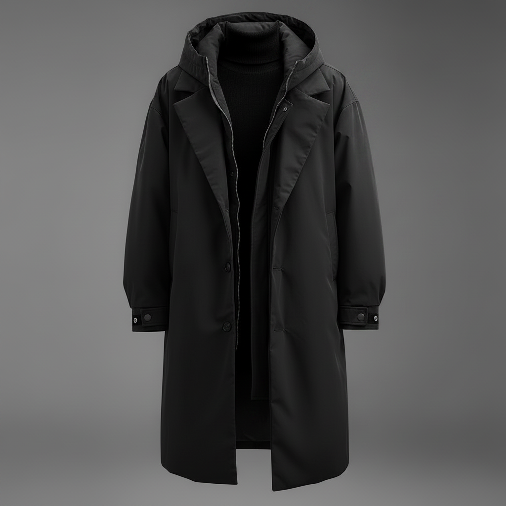 Waterdichte heren trenchcoat met capuchon, lange regenjas voor stad en reis