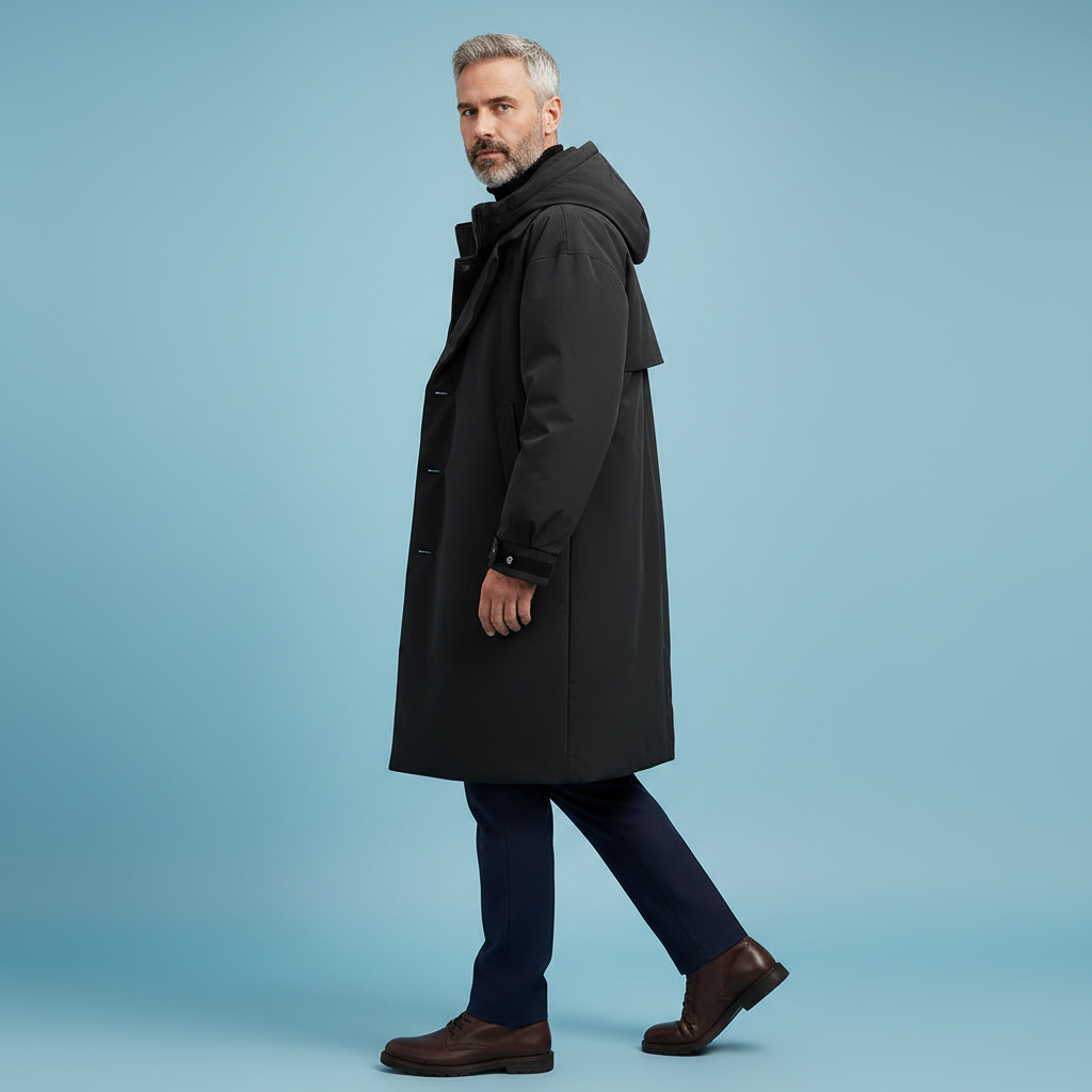Waterdichte heren trenchcoat met capuchon, lange regenjas voor stad en reis