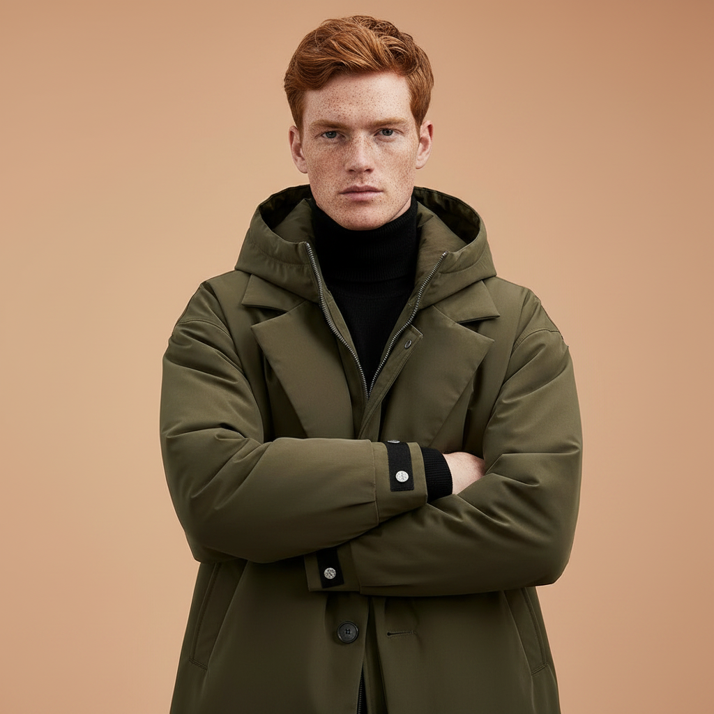 Waterdichte heren trenchcoat met capuchon, lange regenjas voor stad en reis