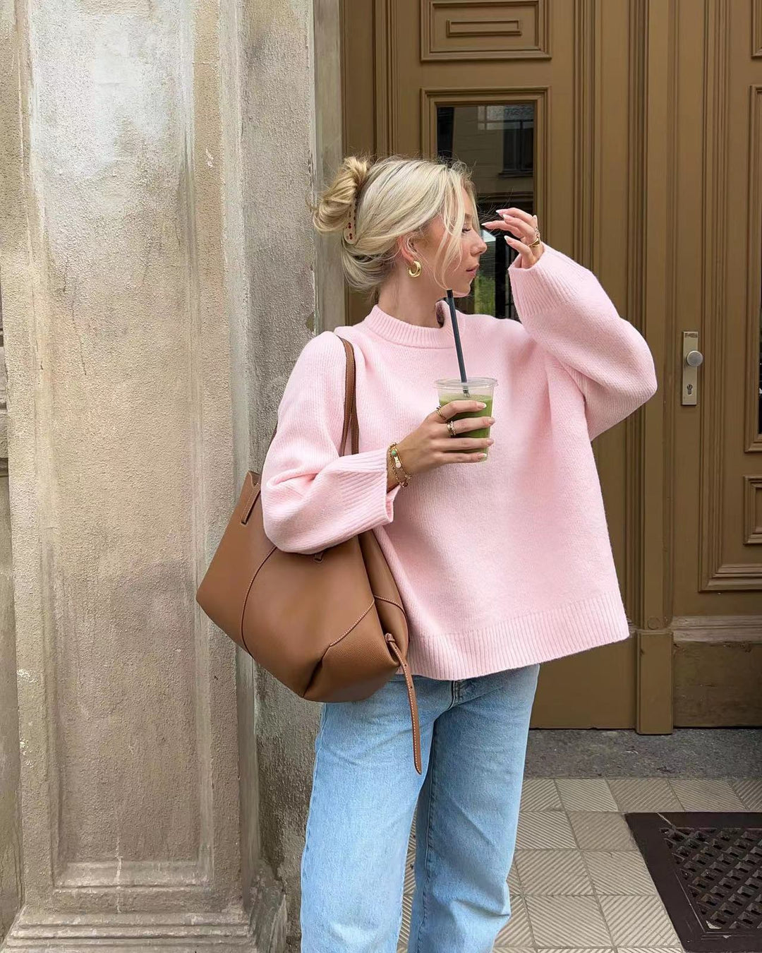Comfortabel Basic Trui Roze Voor Dames