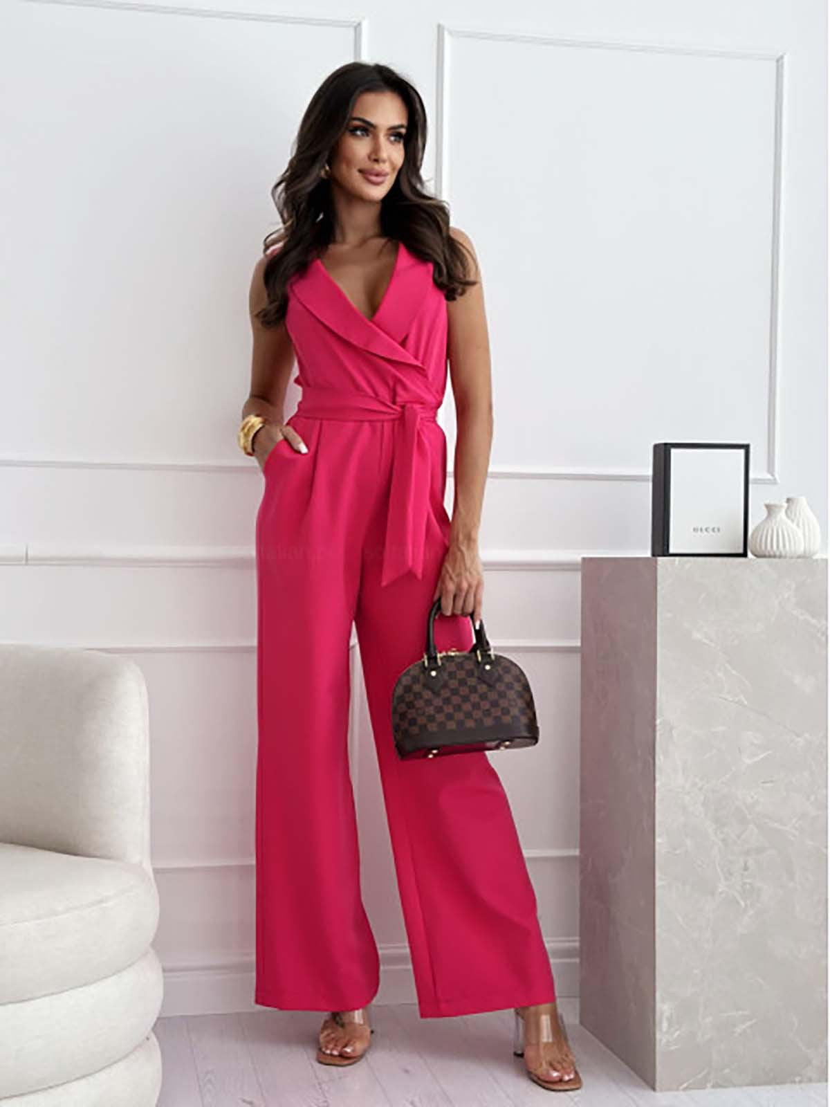Elegante V-Hals Jumpsuit met Strikdetail
