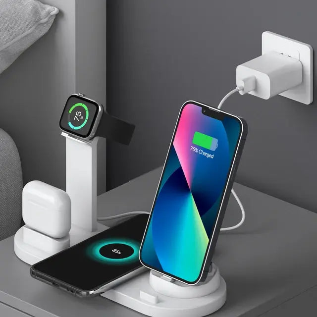 Draadloos oplaadstation voor telefoon, smartwatch en oordopjes