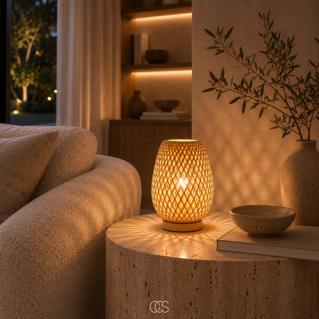 Draadloze bamboe tafellamp - Scandinavische dimbare LED met 3 lichtkleuren
