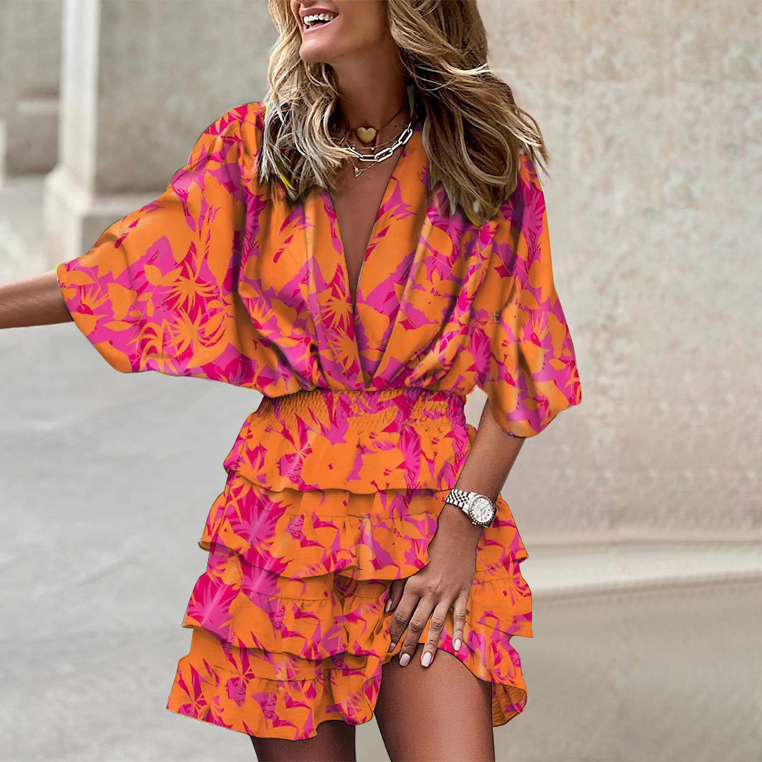 Maeva – v-hals minijurk met geometrische print