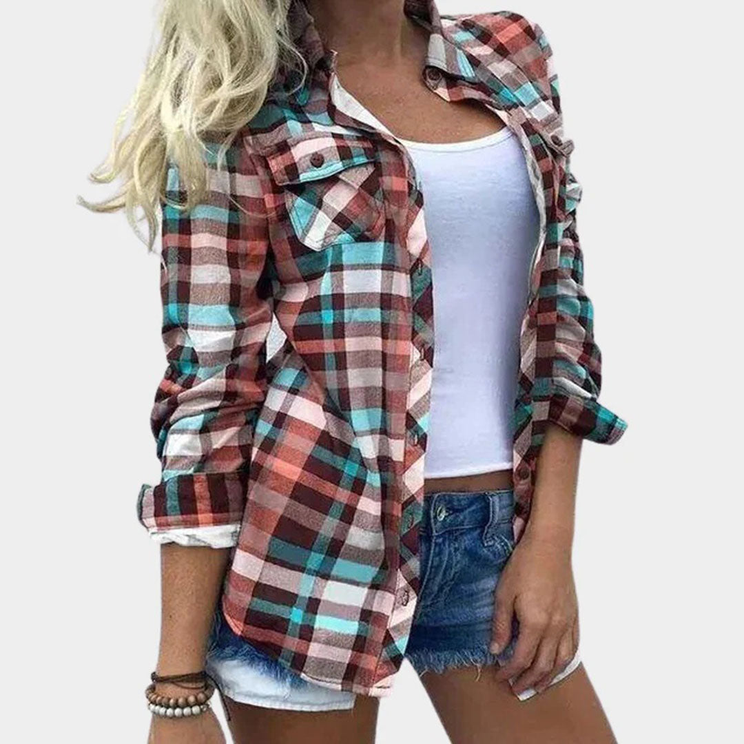 Evi Casual damesblouse met geruit dessin