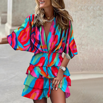 Maeva – v-hals minijurk met geometrische print