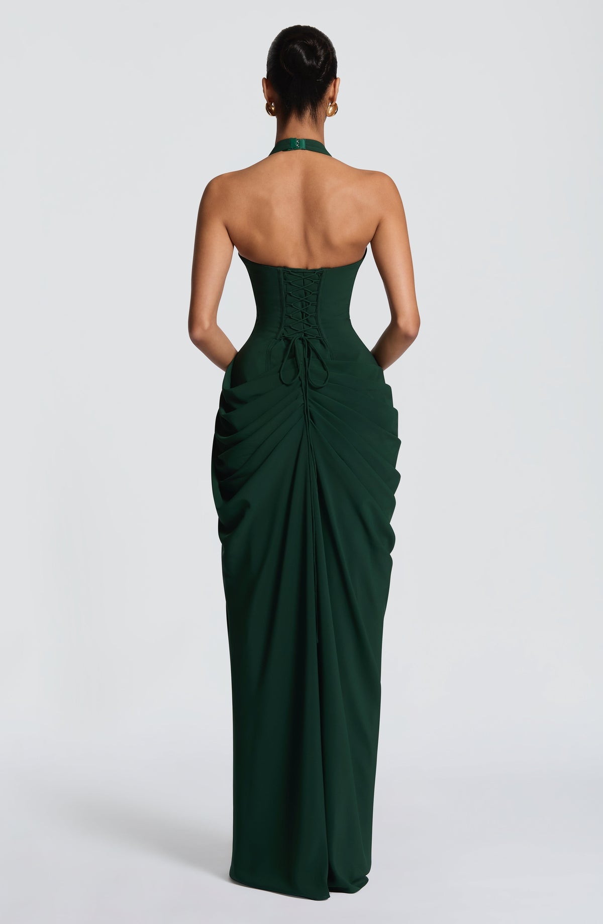 Linde maxi-jurk met halternek, korsetbovenstuk en chiffon rok