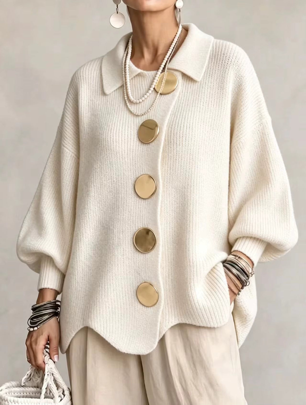 Elegant oversized vest met opvallende knopen