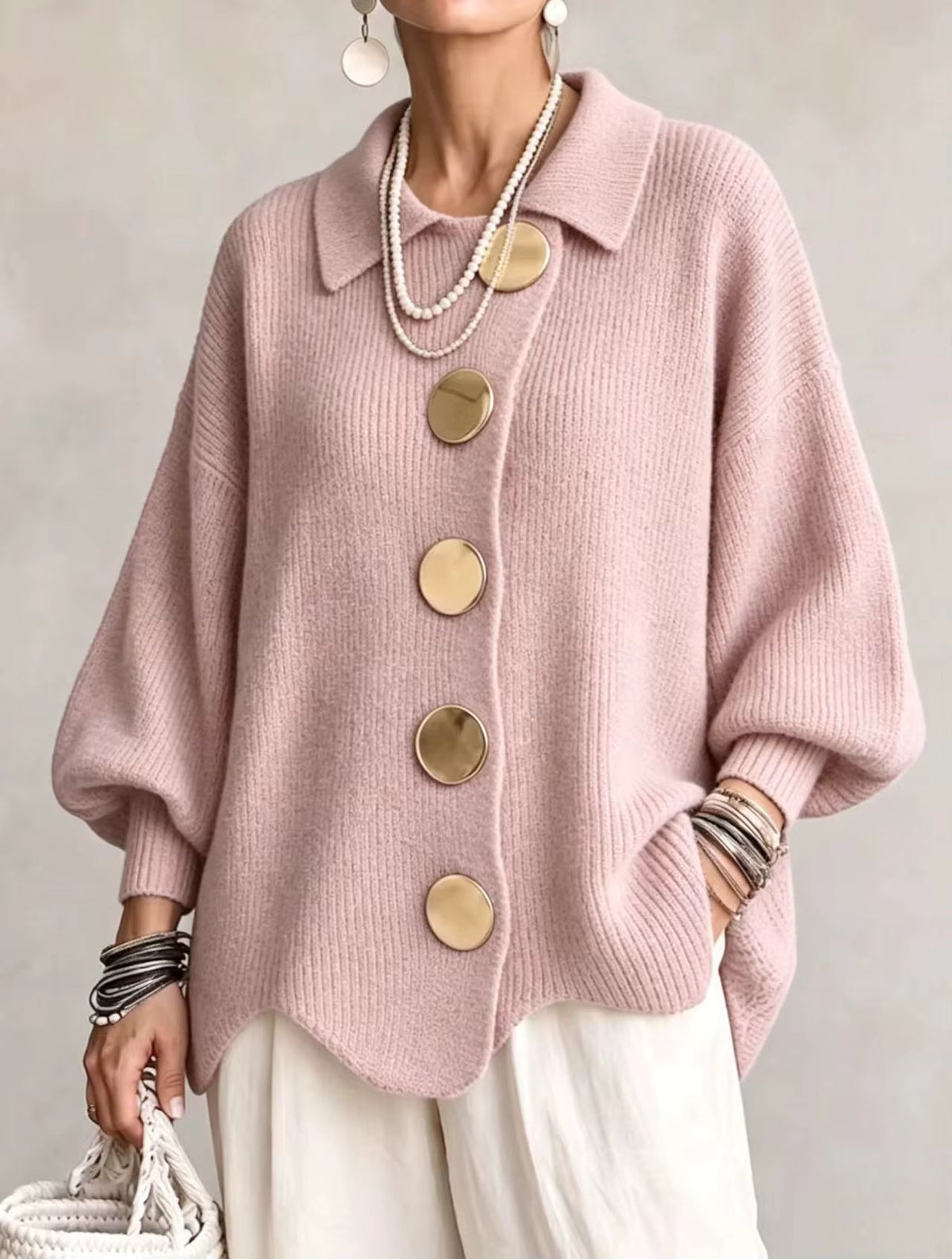 Elegant oversized vest met opvallende knopen
