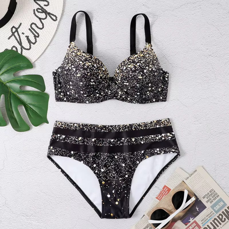 Bikini met Hoge Taille en Bladprint Dames