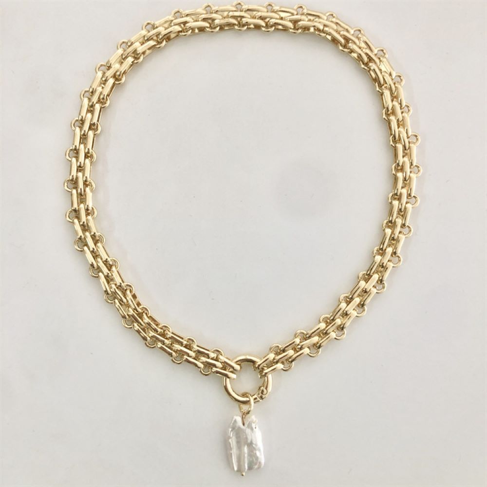 LuxePearl – Barok Zoetwaterparel Ketting met Goud-Zilveren Schakel