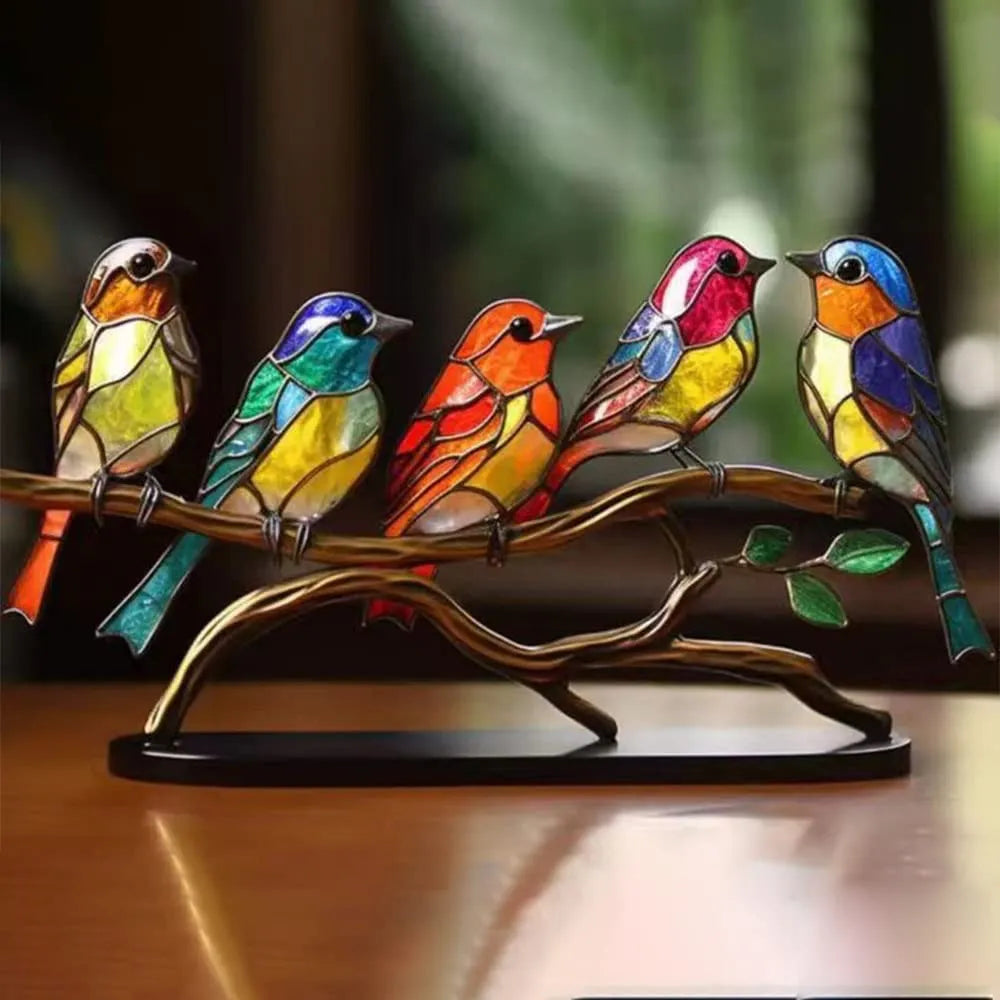 AviaryArt - Gekleurde Glazen Vogel Op Tak