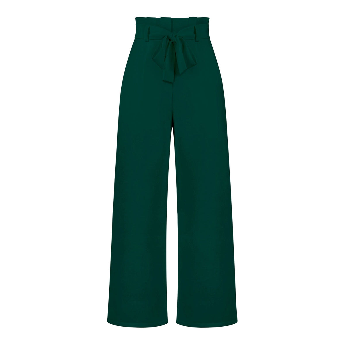 Model draagt soeple en lichte linnen broekpak wijde broekdames broek zomerse broek luchtig met elegante strik detail en hoge taille groen
