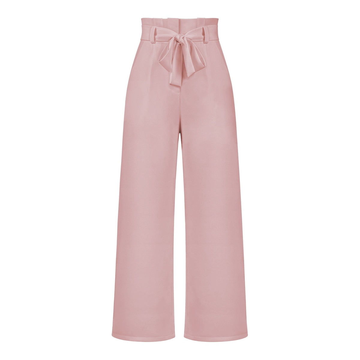 Model draagt soeple en lichte linnen broekpak wijde broekdames broek zomerse broek luchtig met elegante strik detail en hoge taille roze