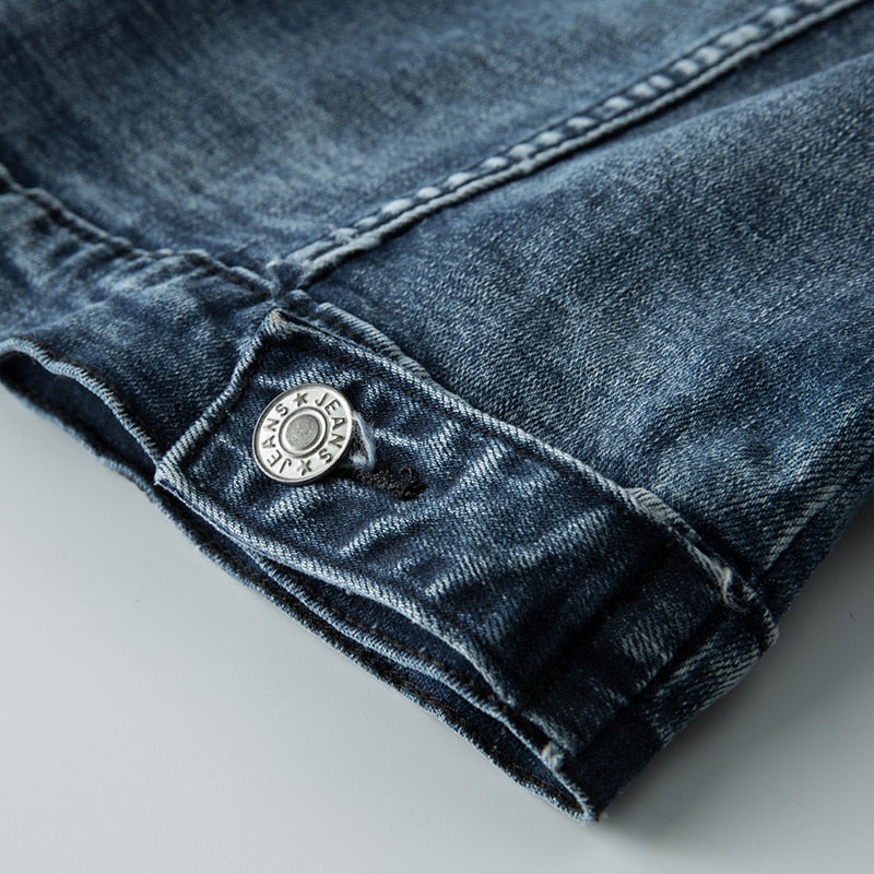 Slim Fit Motorstijl Spijkerjack voor Heren