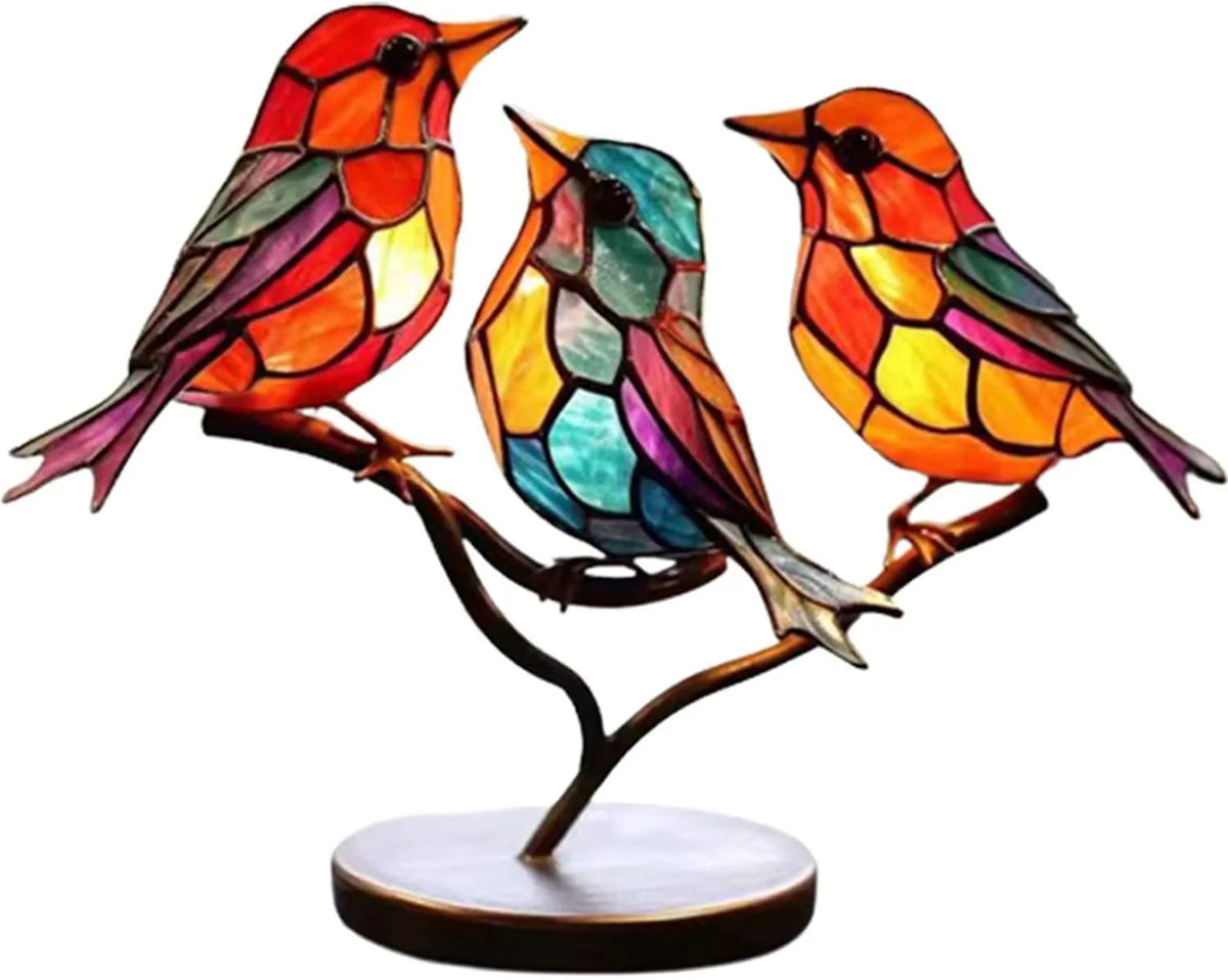 AviaryArt - Gekleurde Glazen Vogel Op Tak