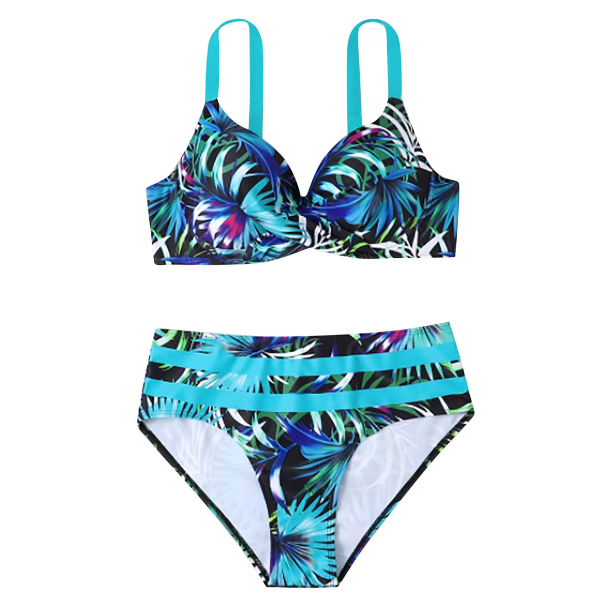 Bikini met Hoge Taille en Bladprint Dames