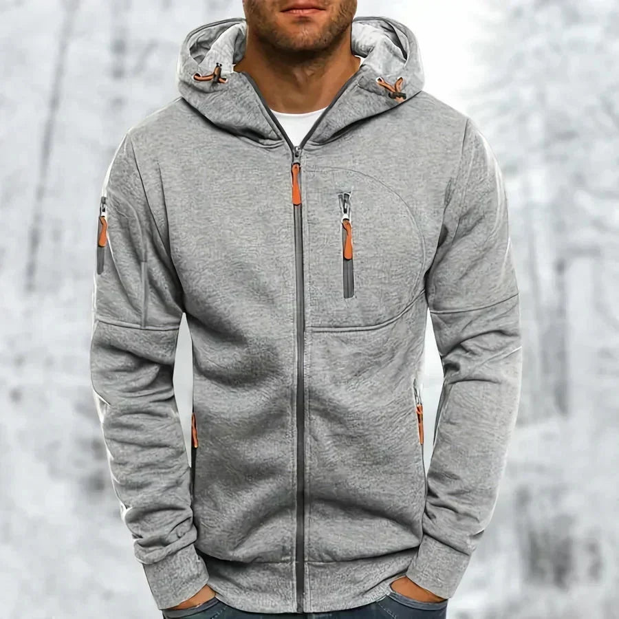 Herenhoodie met rits en capuchon – jacquardpolyester, losse pasvorm