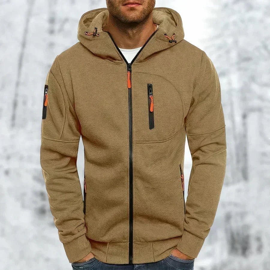 Herenhoodie met rits en capuchon – jacquardpolyester, losse pasvorm