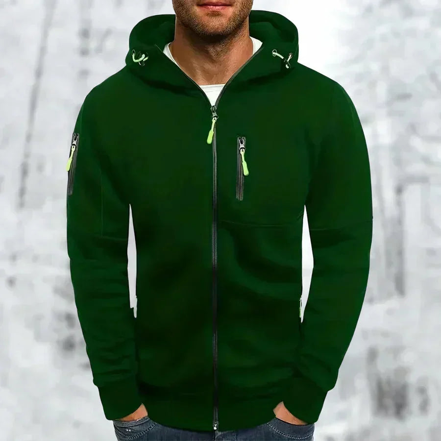 Herenhoodie met rits en capuchon – jacquardpolyester, losse pasvorm