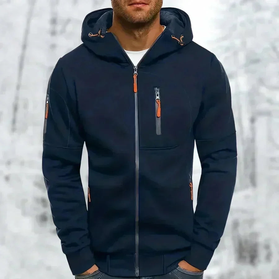 Herenhoodie met rits en capuchon – jacquardpolyester, losse pasvorm