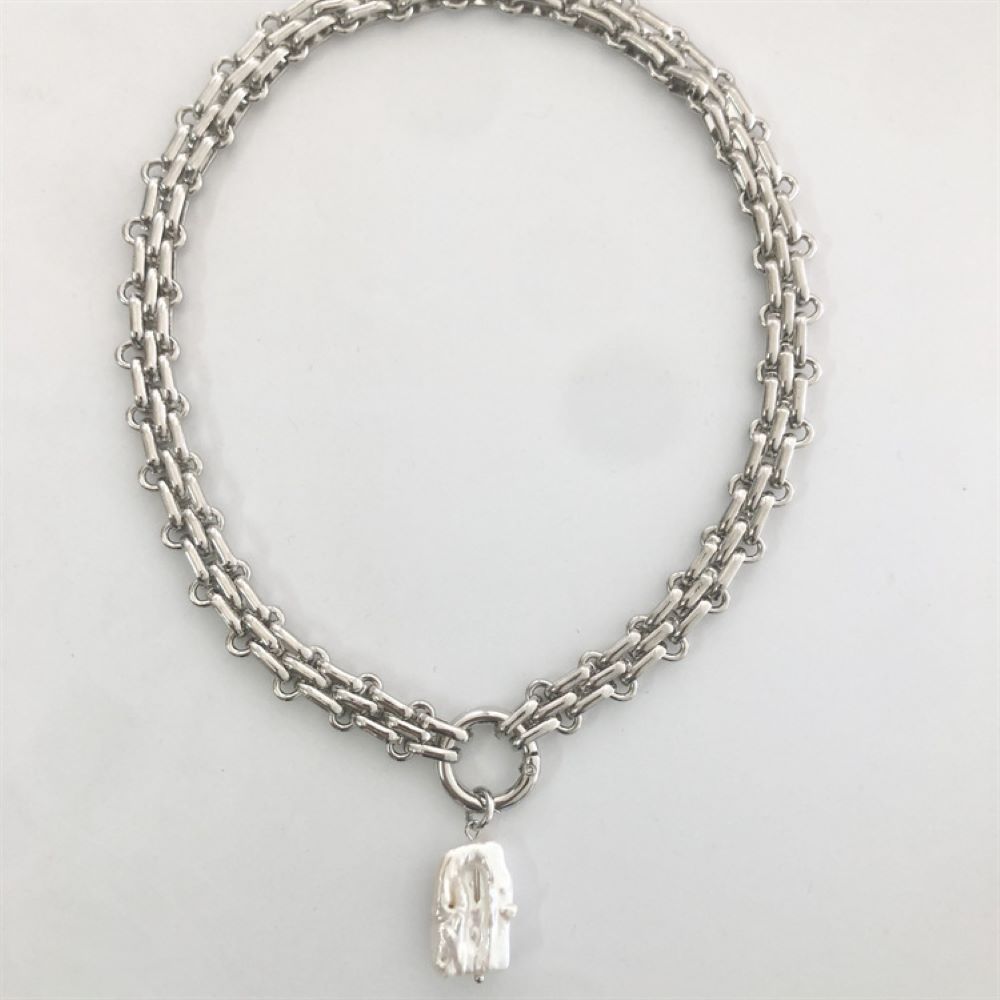 LuxePearl – Barok Zoetwaterparel Ketting met Goud-Zilveren Schakel