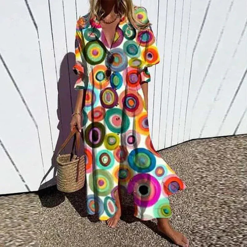 Maxi-jurk met bloemenprint, V-hals en lange mouwen voor dames