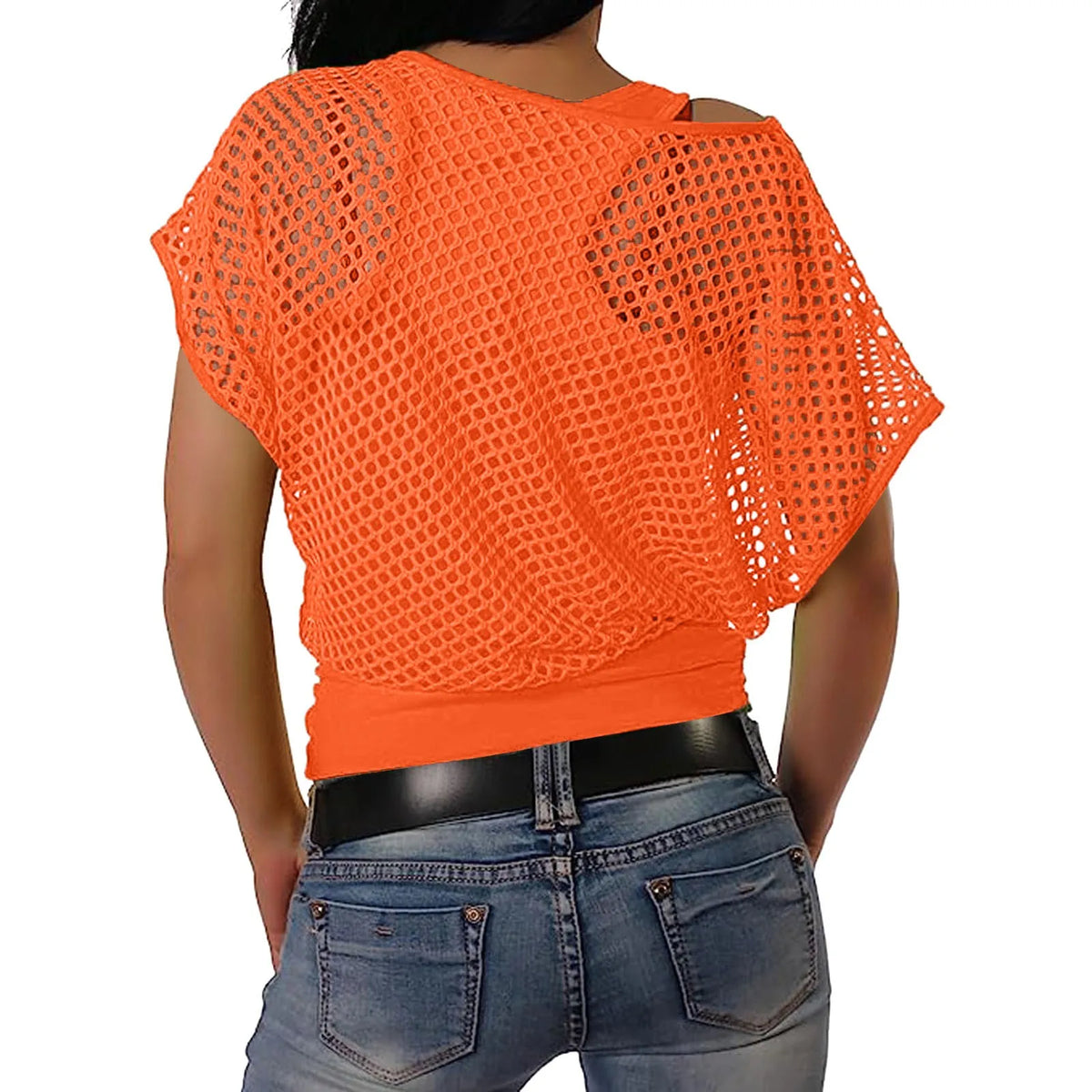 Oranje Off-Shoulder Fishnet Top voor Koningsdag