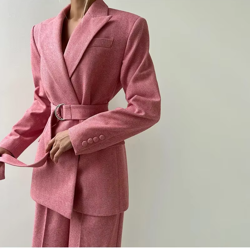Elegante 3-Delige Dames Suitset met Blazer, Top & Wide Leg Broek