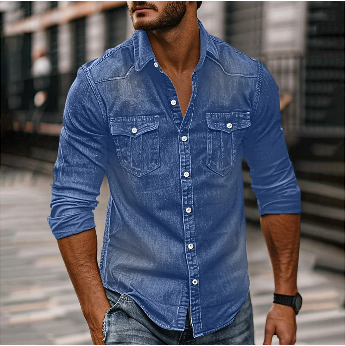 Heren Denim Shirt met Vintage Look